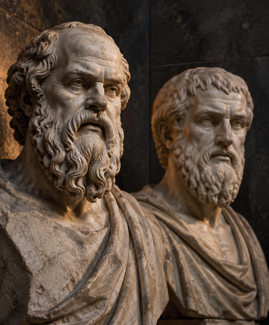 Bustos clássicos de Sócrates e Platão